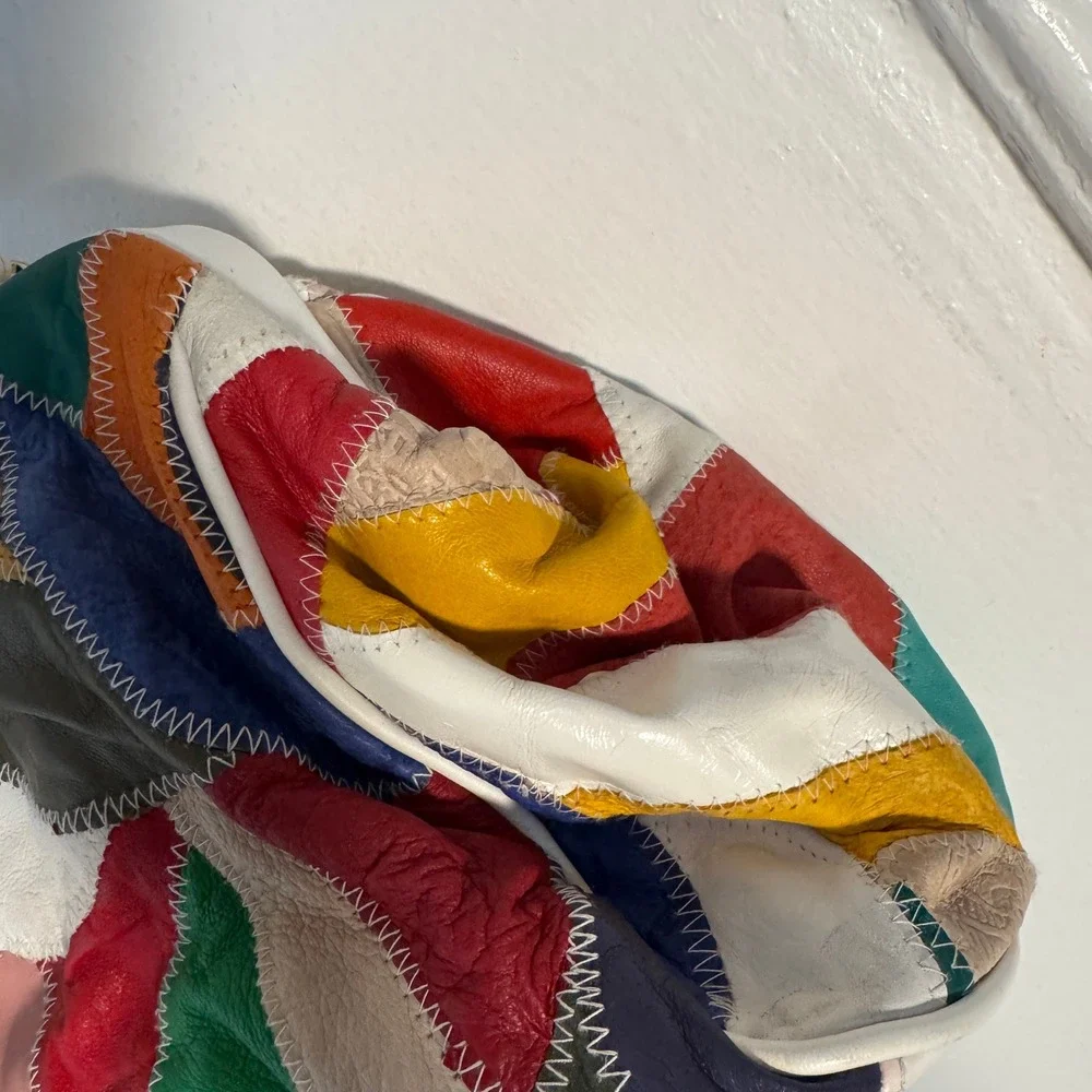 Vintage 80s Taurus Patchwork Leather Top Handle Bag Rainbow Satchel Maximalist